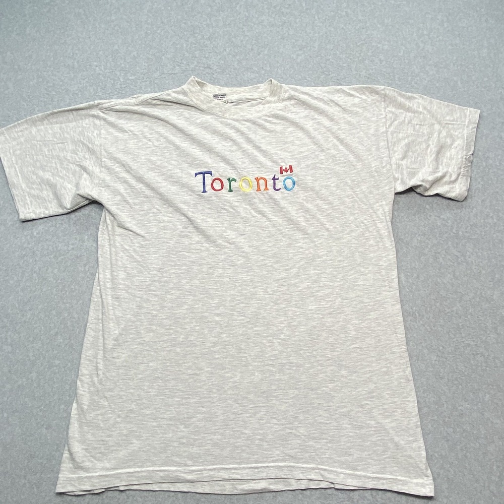 Vintage Toronto Men's Size Large Gray Colorful Embroidered Tshirt